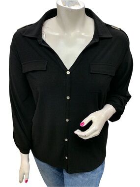 89th & Madison Black Button-Front Shirt Size 3X